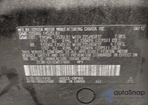 2012 Toyota Rav4 from USA, damaged, VIN 2T3BF4DV4CW237868